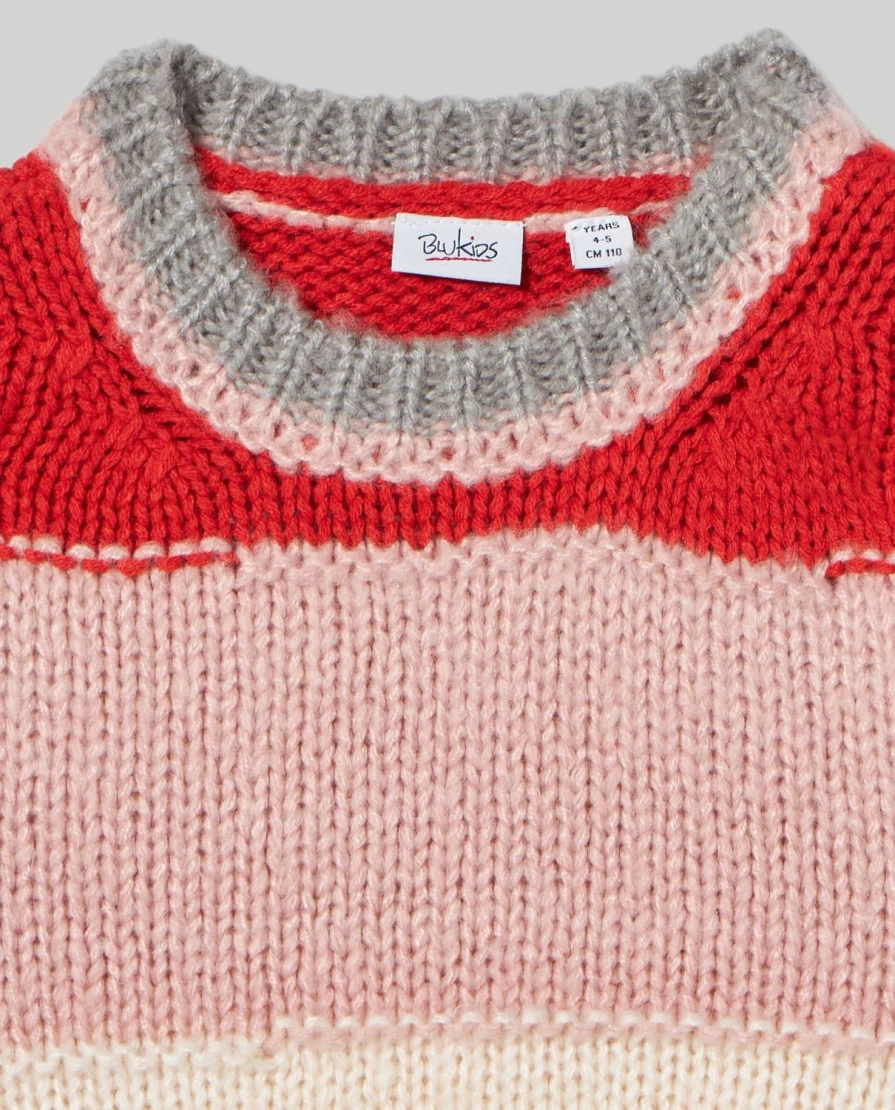 "Blukids Girls' Striped Crew Neck Tricot Wool Blend Sweater for Children"