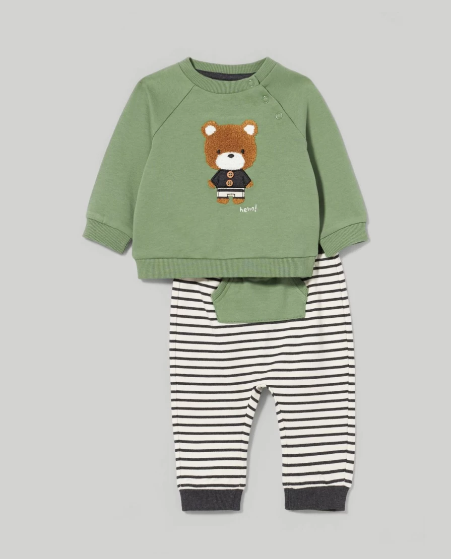 Blukids Newborn Pure Cotton Jogging Set with Embroidered Design for Babies
