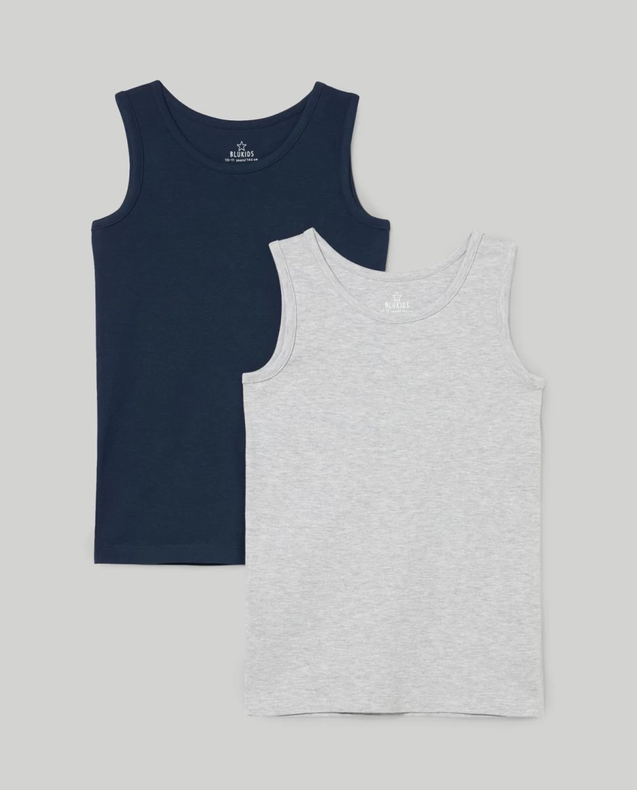 "Blukids Youth Pack of 2 Soft Pure Cotton Tank Tops for Boys – Comfortable & Breathable"