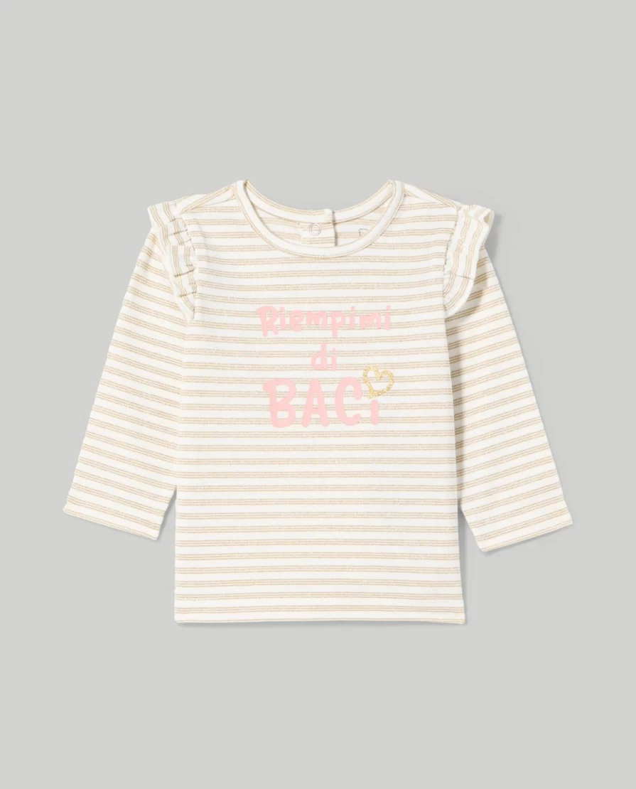 Blukids Newborn Girls Lurex Striped Cotton Stretch T-Shirt