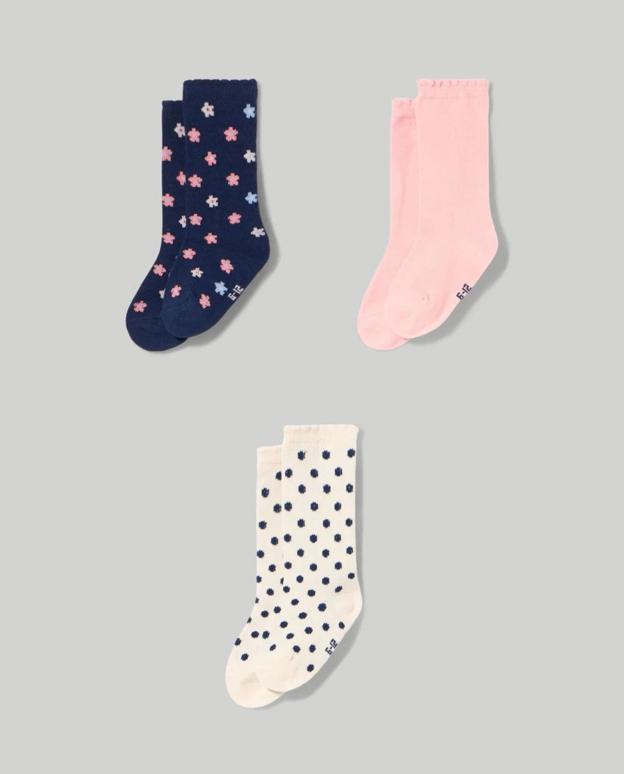 Blukids Newborn Baby Girl Long Socks - Soft & Stretchy Pack of 3