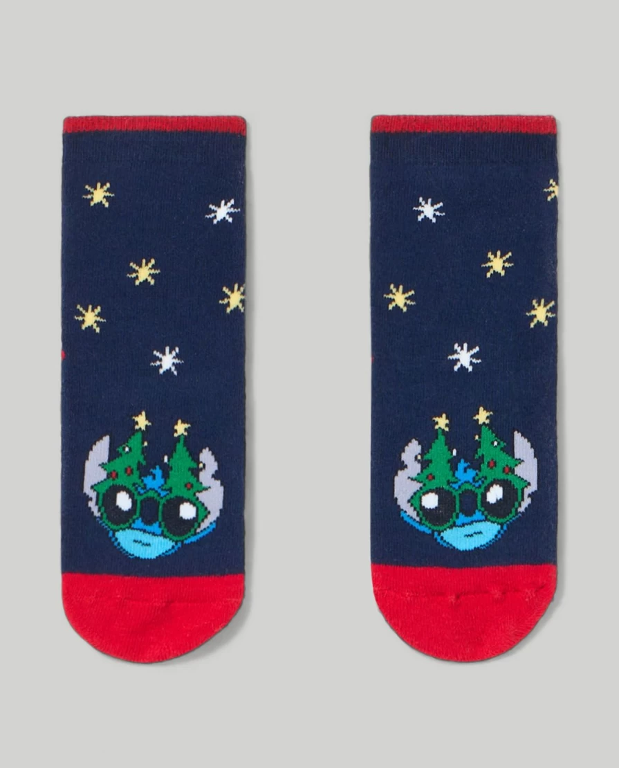 Blukids Kids' Lilo & Stitch Christmas Short Socks - Non-Slip Grips for Boys & Girls