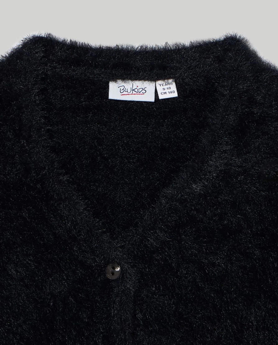 Blukids Youth Cardigan with Soft Fur Effect Yarn for Girls - Cozy Knit Sweater