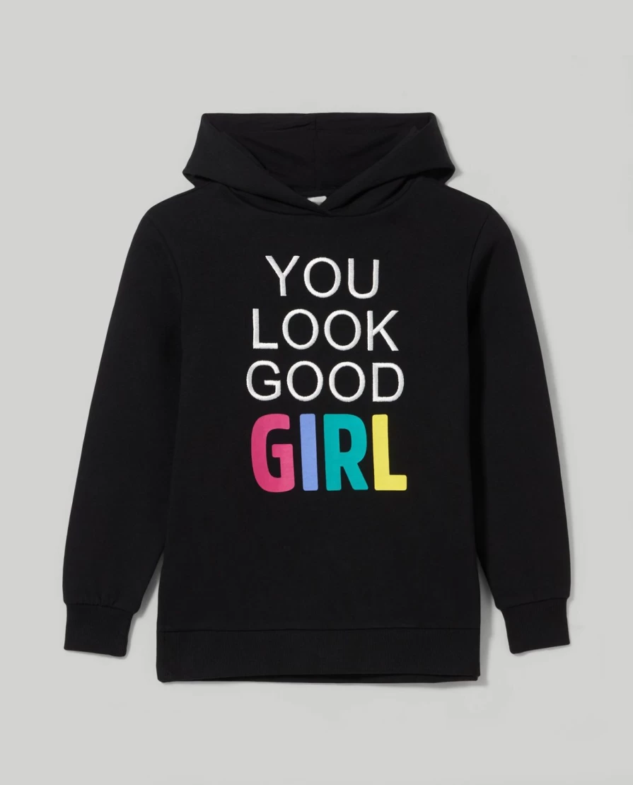 "Blukids Youth Cotton Hooded Sweatshirt With Embroidery For Girls"