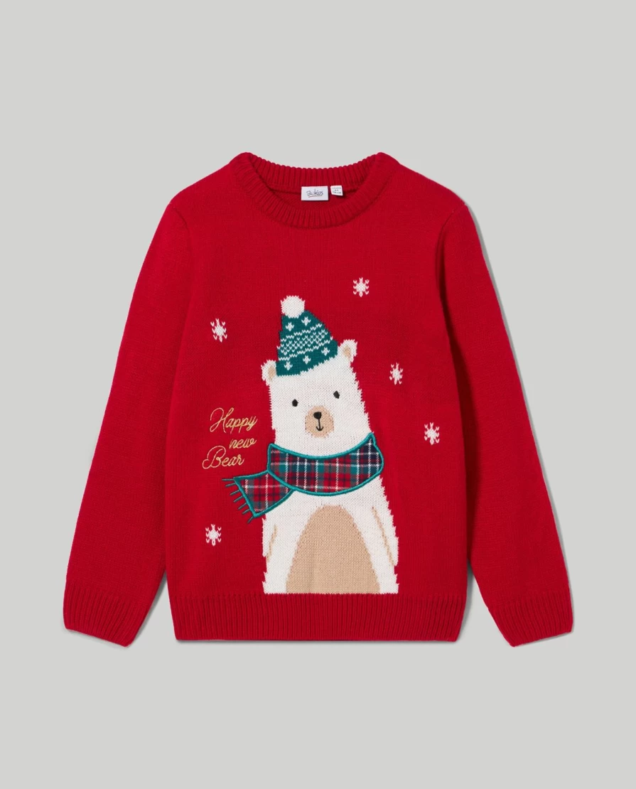 "Blukids Kids' Jacquard Sweater with Lurex Thread Embroidery – Stylish & Comfortable"