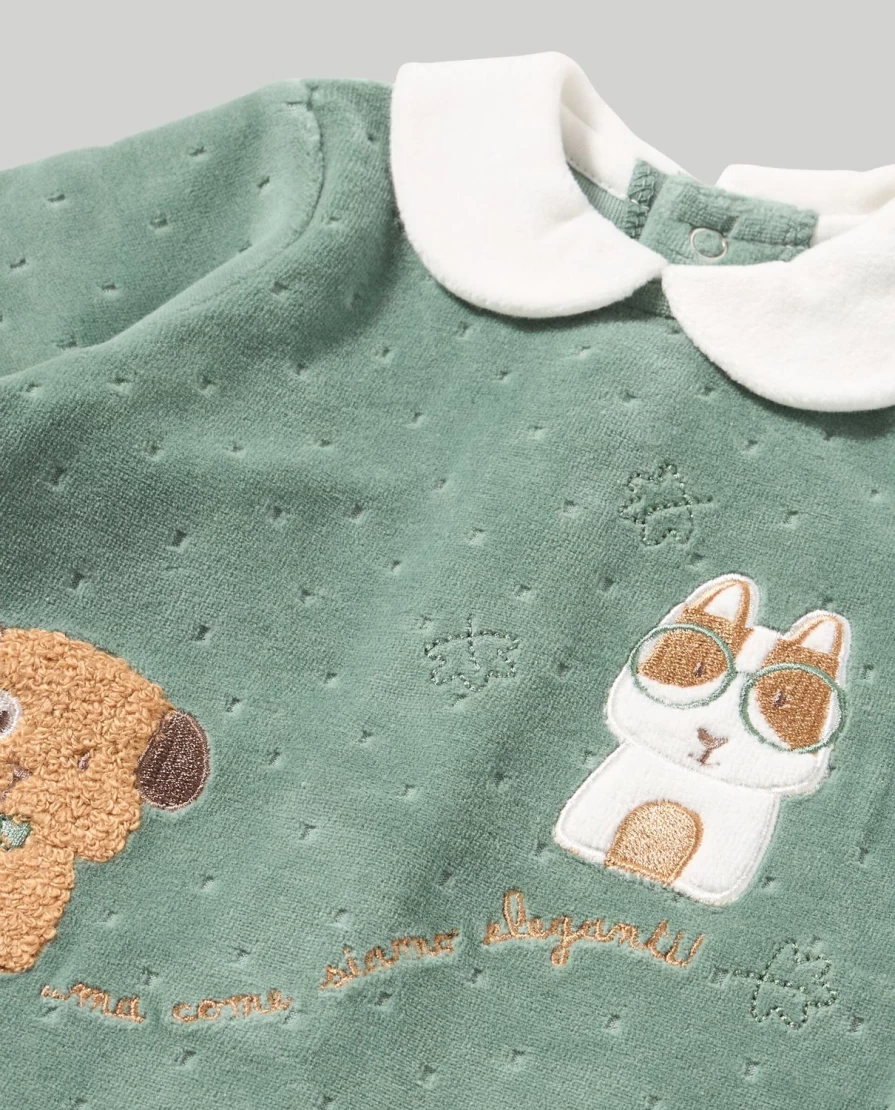 "Blukids Baby Cotton Playsuit - Embroidered Design with Decorative Applications"