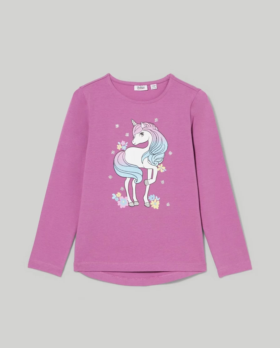 Blukids Girls' Glitter Print T-Shirt - Sparkly Kids Top for Children