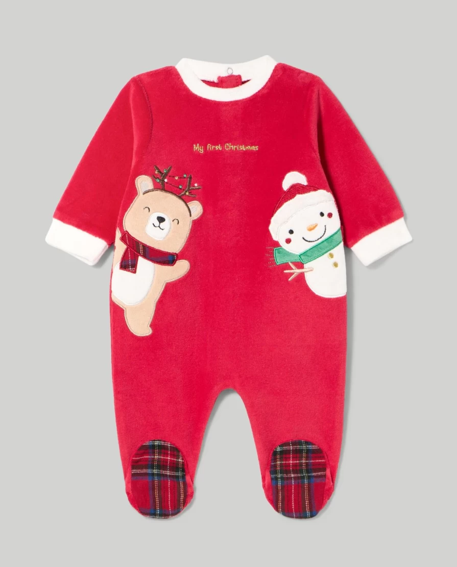"Blukids Chenille Christmas Embroidered Onesie for Newborns – Soft Holiday Outfit"