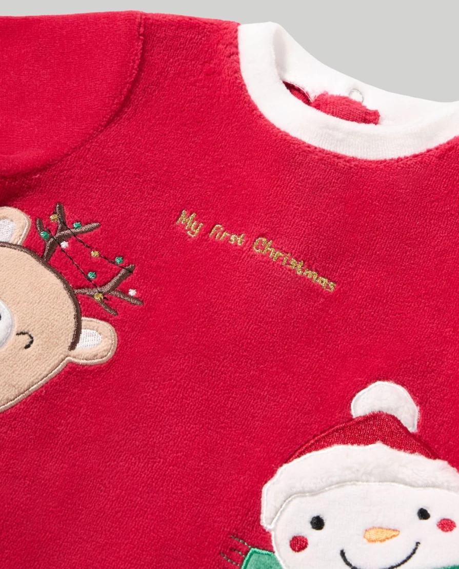 "Blukids Chenille Christmas Embroidered Onesie for Newborns – Soft Holiday Outfit"