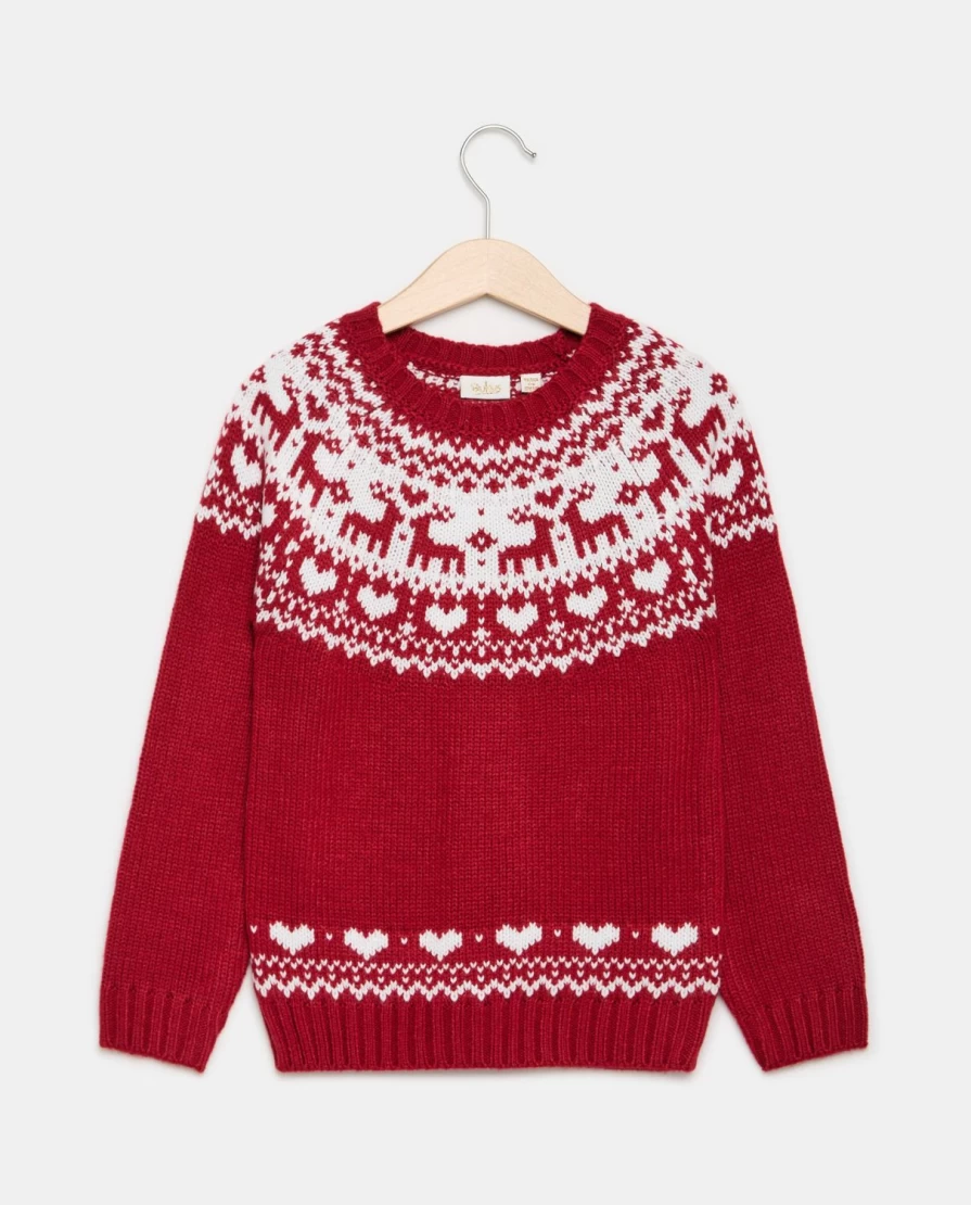 "Blukids Girls' Jacquard Sweater – Stylish & Comfortable Children's Knitwear"
