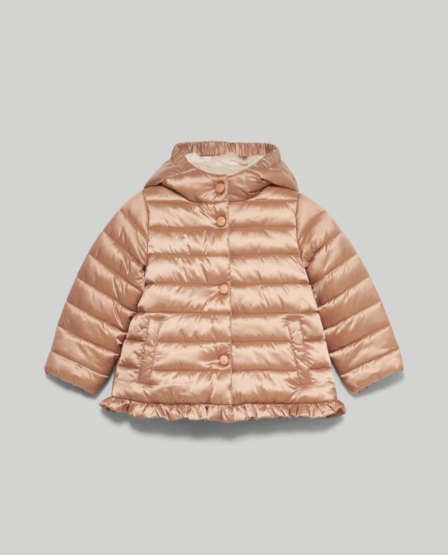 "Blukids Newborn Hooded Padded Jacket with Ruffles – Soft & Cozy Winter Baby Outerwear"