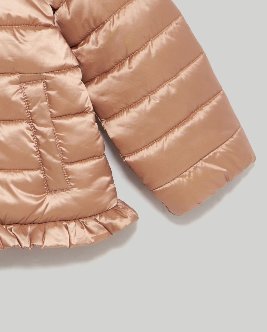 "Blukids Newborn Hooded Padded Jacket with Ruffles – Soft & Cozy Winter Baby Outerwear"