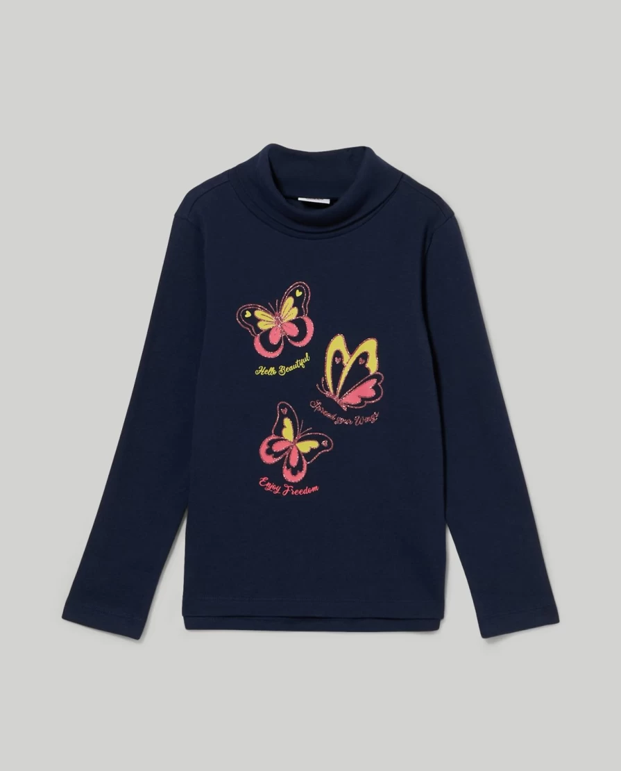 Blukids Girls' Soft Pure Cotton Interlock Turtleneck Top for Children