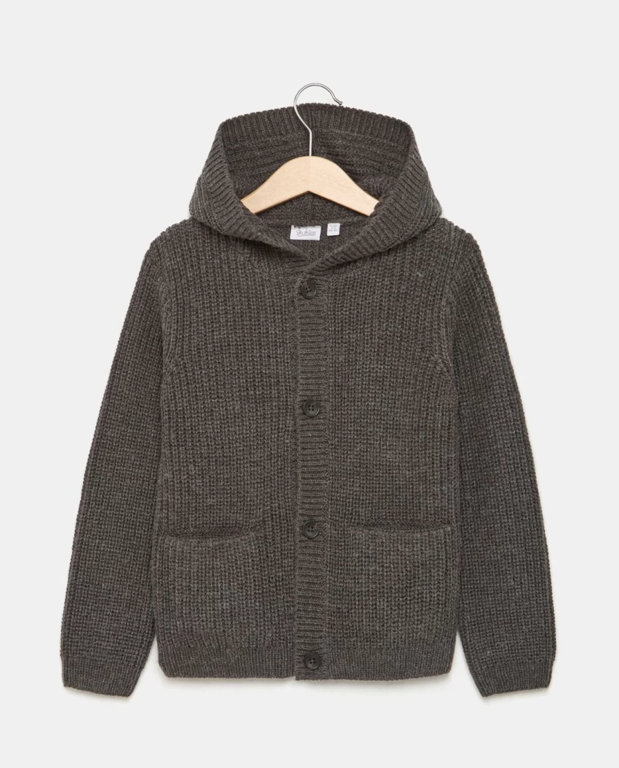 "Blukids Boys' Wool Blend Hooded Cardigan for Children – Warm & Cozy"