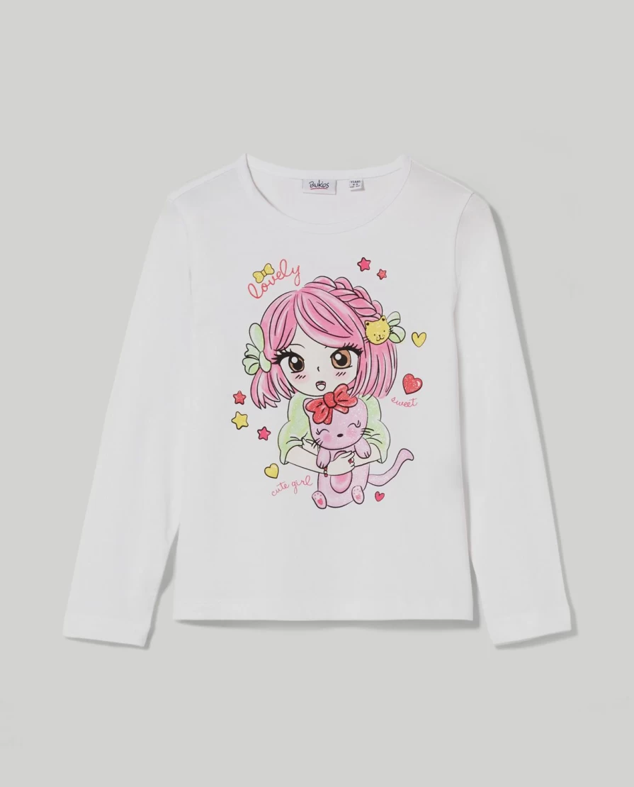 "Blukids Girls' Glitter Print Pure Cotton T-Shirt | Soft & Stylish Kids Tee"