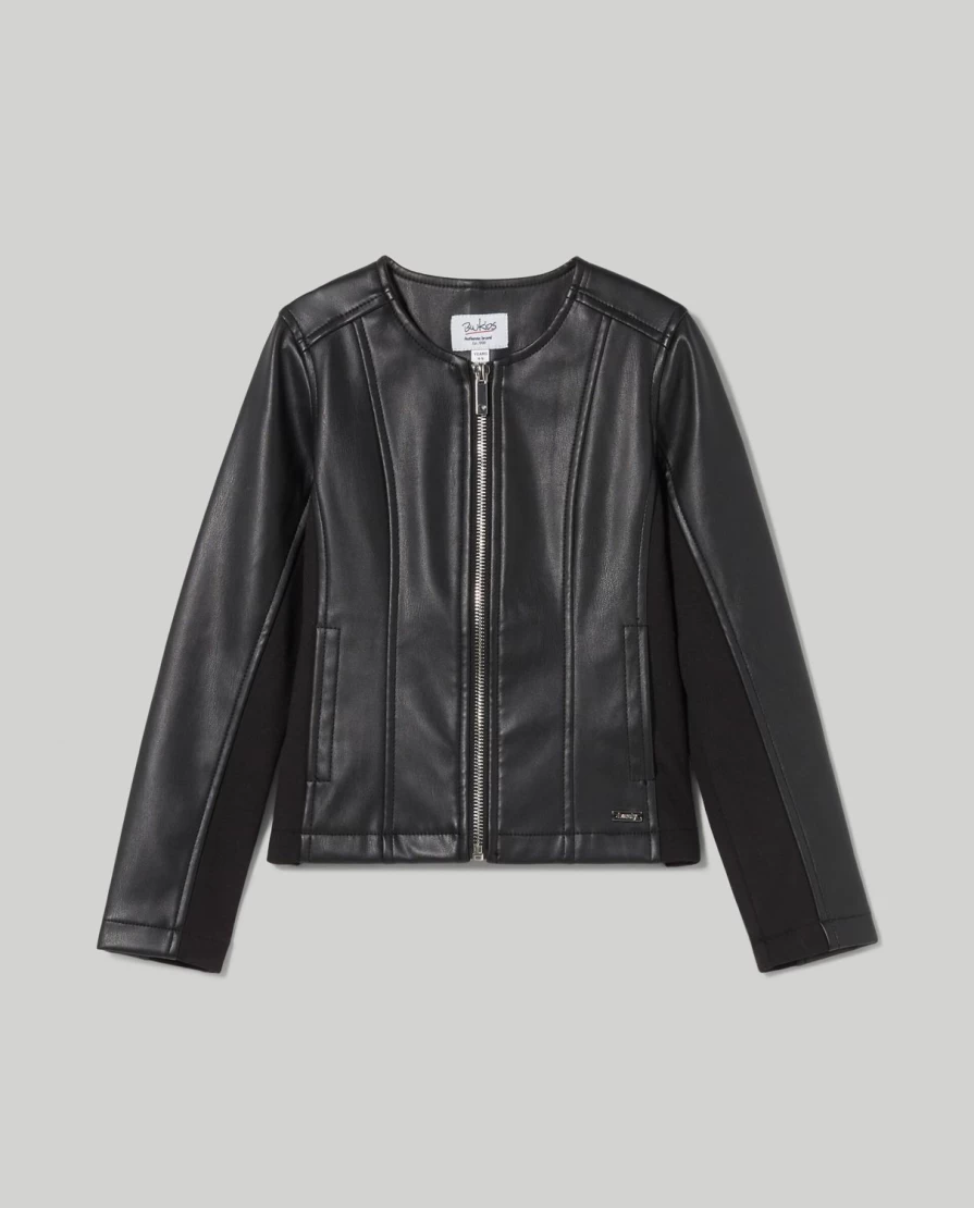 Blukids Girls' Faux Leather Jacket for Kids - Stylish Full Zip Outerwear for Children