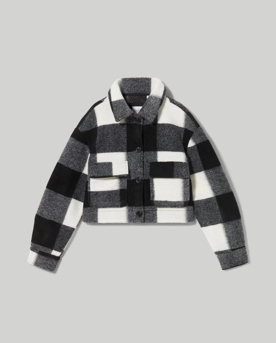 "Blukids Youth Cropped Checked Jacket for Girls - Stylish Fit Fashion"