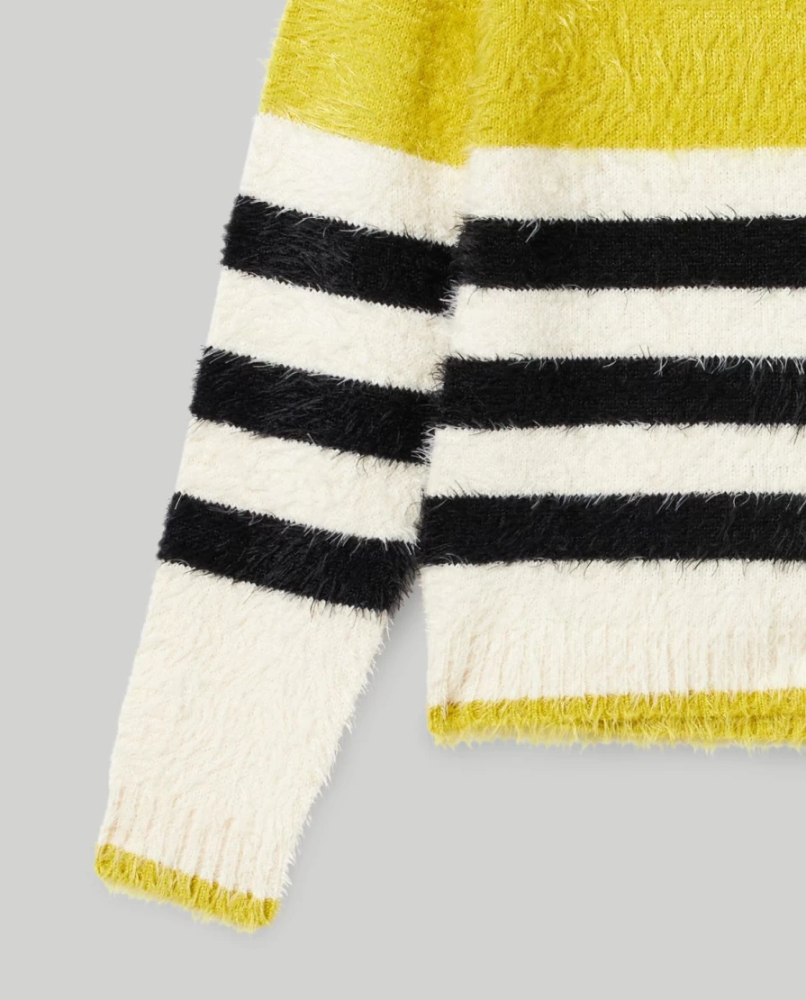 "Blukids Youth Striped Tricot Sweater with Faux Fur Effect Yarn for Girls"