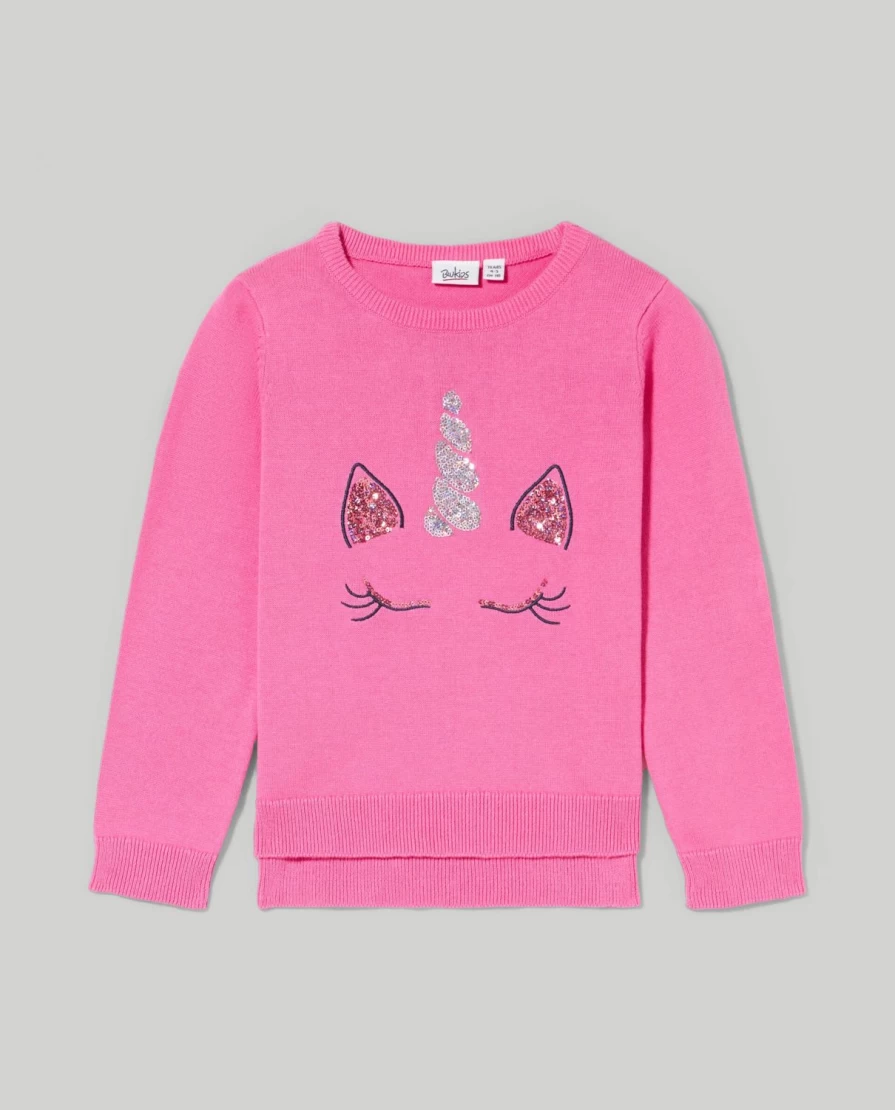 Blukids Girls' Pure Cotton Sequined Crewneck Tricot Top for Children