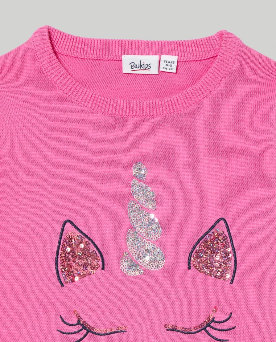 Blukids Girls' Pure Cotton Sequined Crewneck Tricot Top for Children