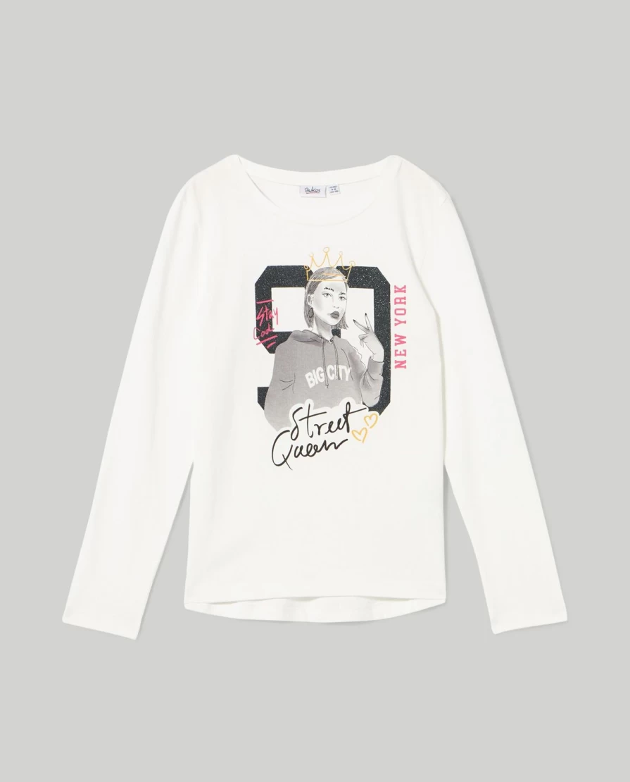 "Blukids Youth Glitter Graphic Print T-Shirt for Girls"