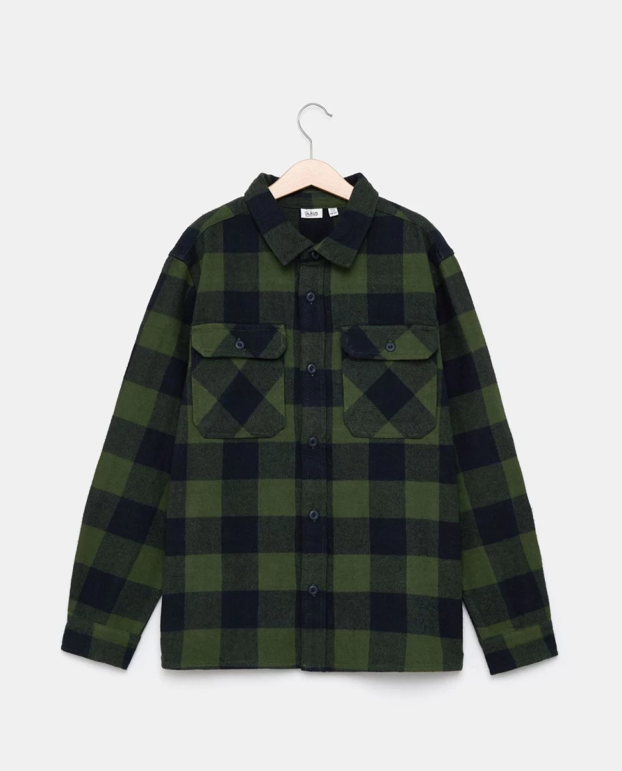 Blukids Youth Boys' Checked Flannel Shirt - 100% Cotton Soft Casual Plaid Shirt for Kids