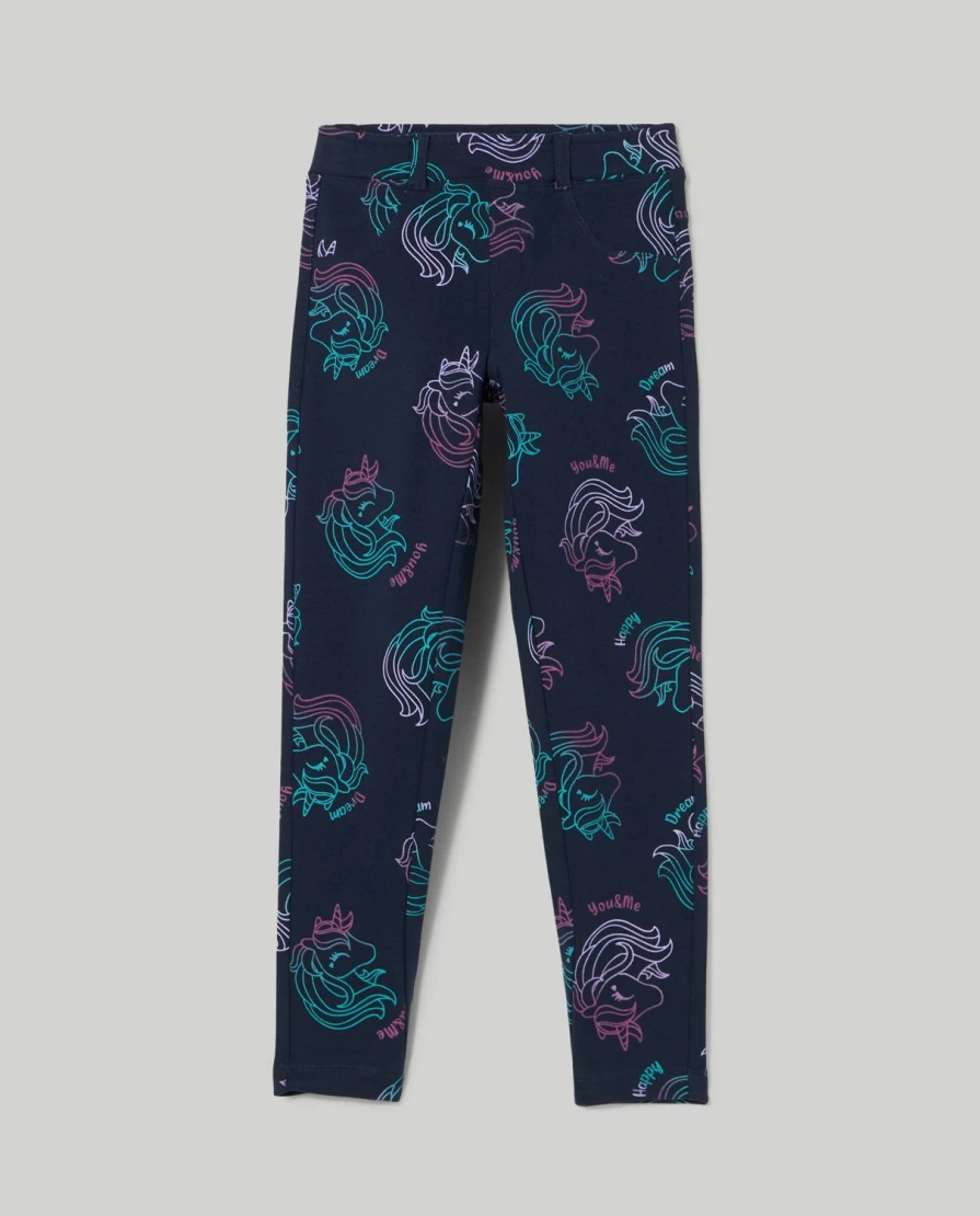 "Blukids Girls' Stretch Cotton Fleece Treggings with Fun Print for Children"