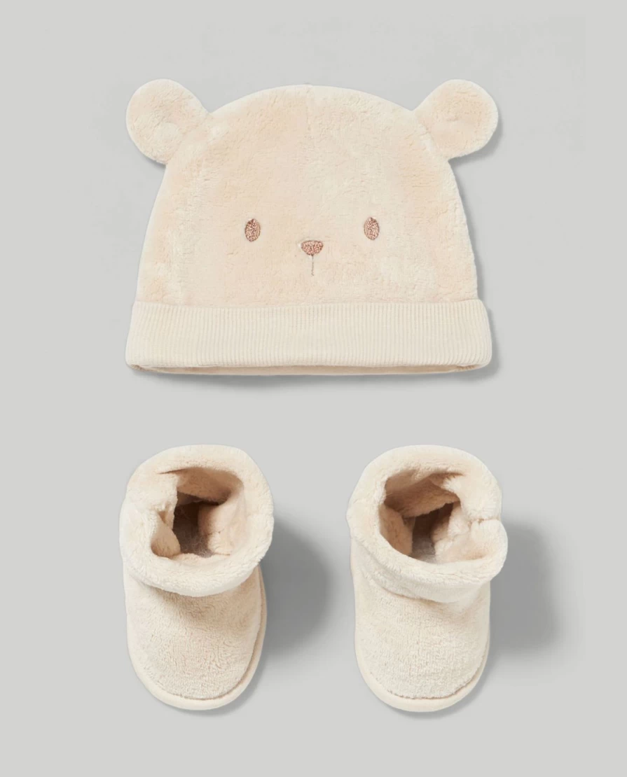 "Blukids Newborn Faux Fur Hat and Booties Set – Soft Winter Baby Accessories"