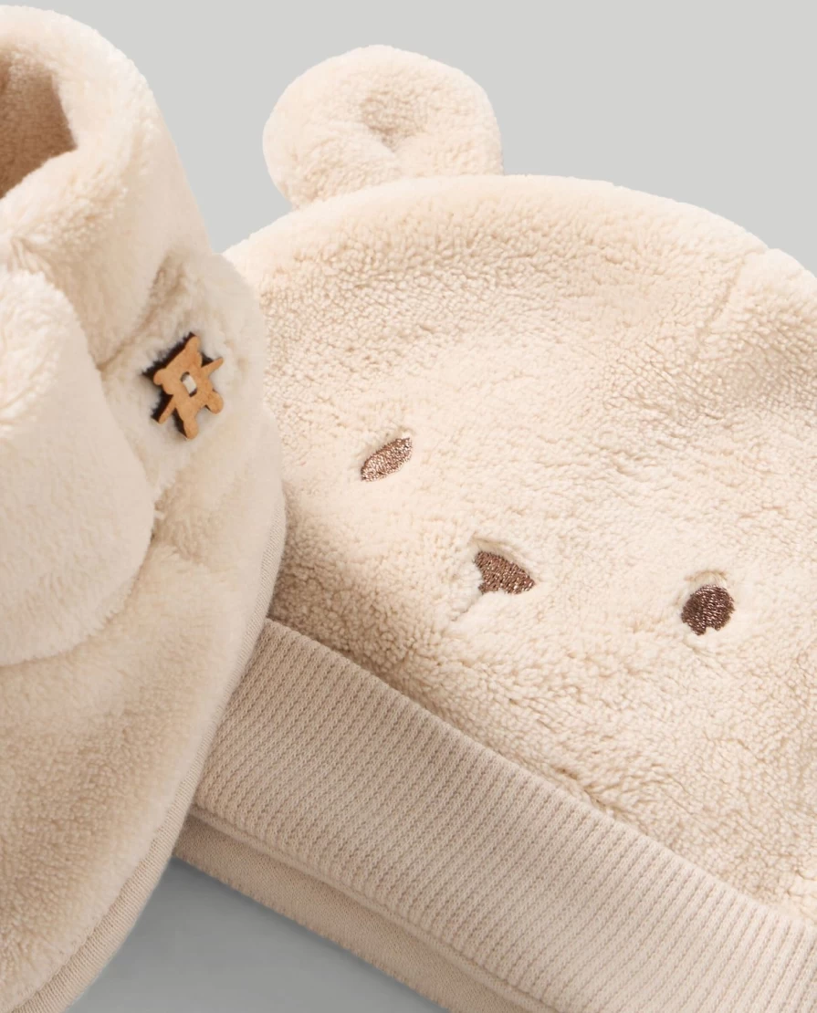 "Blukids Newborn Faux Fur Hat and Booties Set – Soft Winter Baby Accessories"
