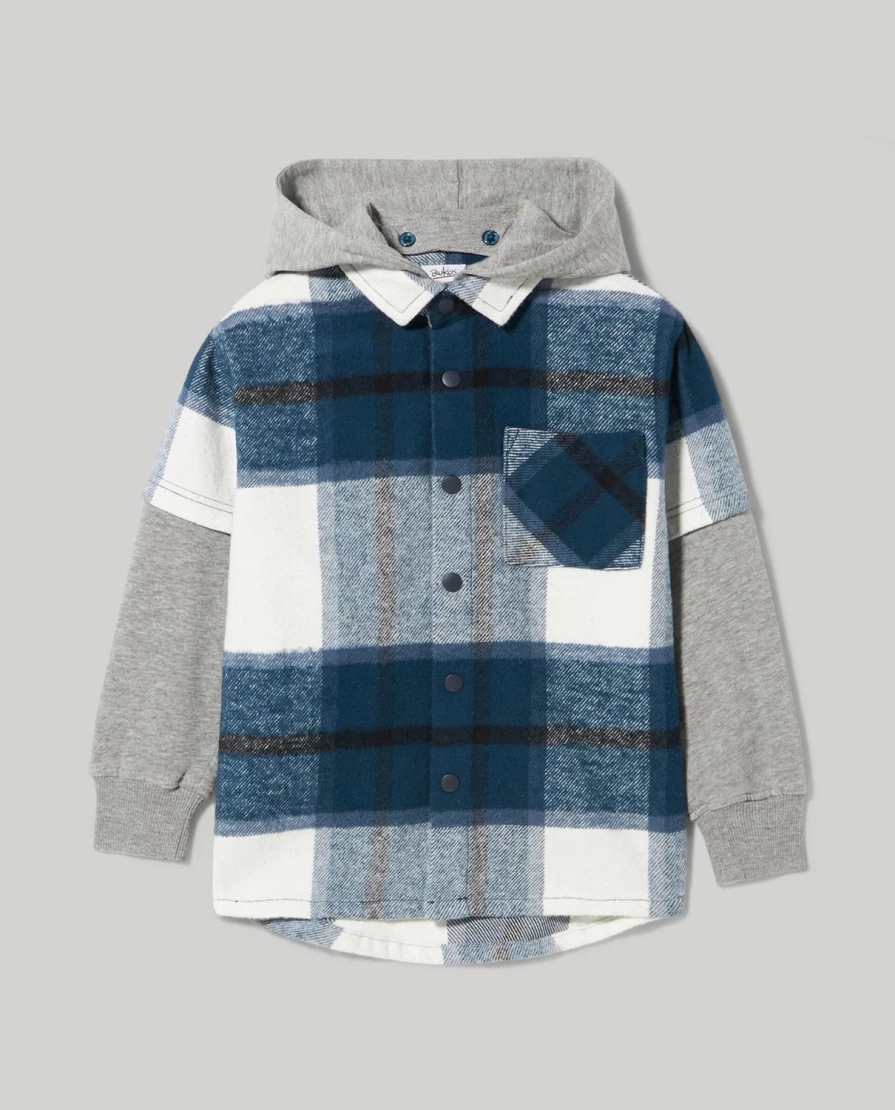 "Blukids Boys' Cotton Flannel Hooded Shirt – Comfortable Kids' Casual Wear"