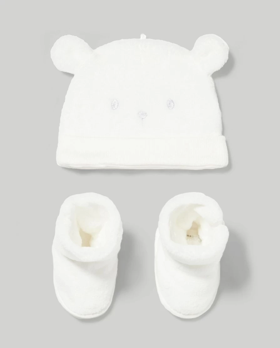 "Blukids Newborn Faux Fur Hat and Booties Set – Soft Winter Baby Accessories for Boys & Girls"