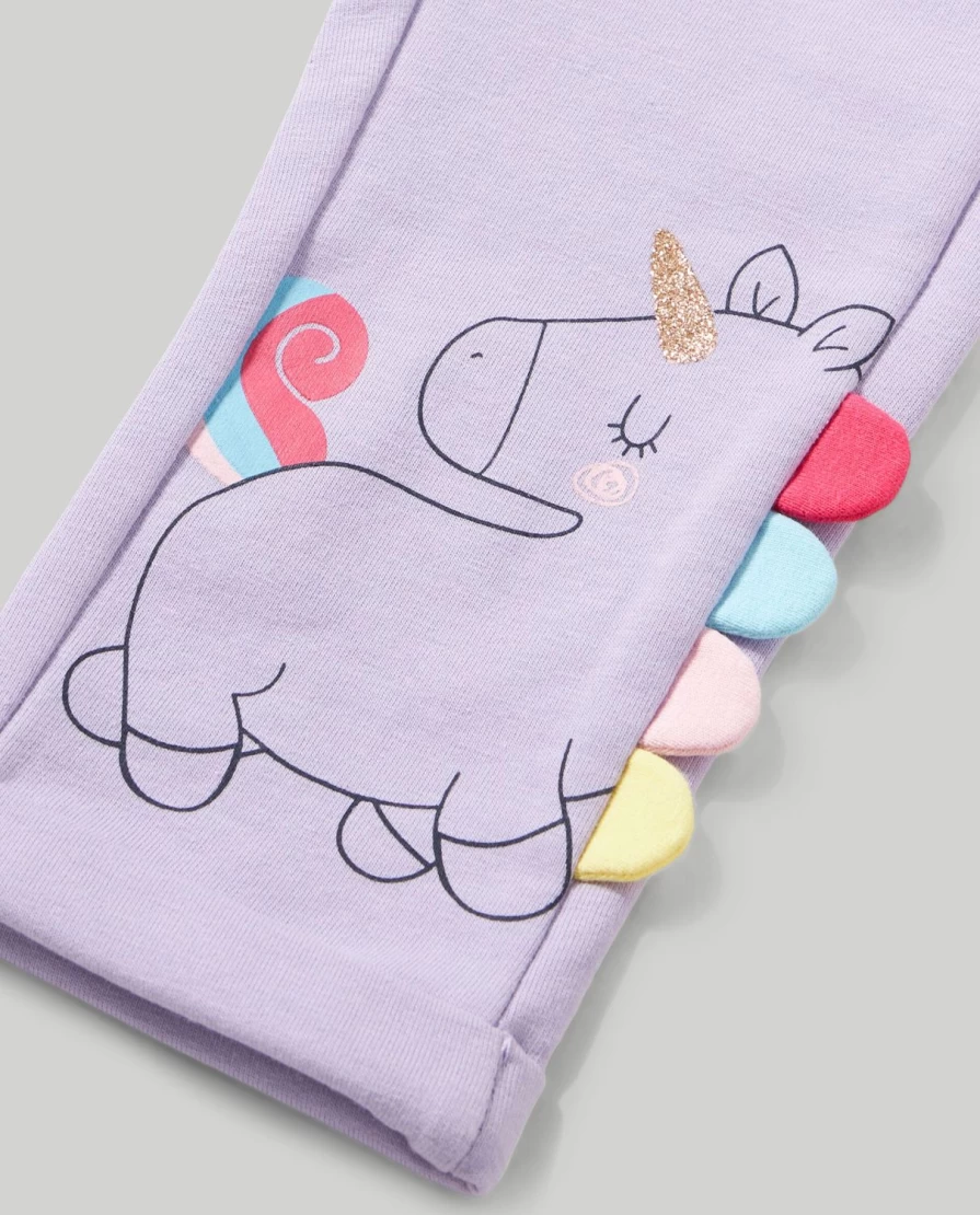 Blukids Newborn Stretch Cotton Trousers with Adorable Baby Girl Print and Embellishments