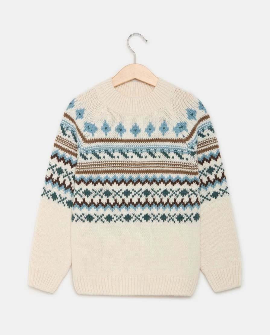 "Blukids Kids' Wool Blend Jacquard Crewneck Sweater for Children"