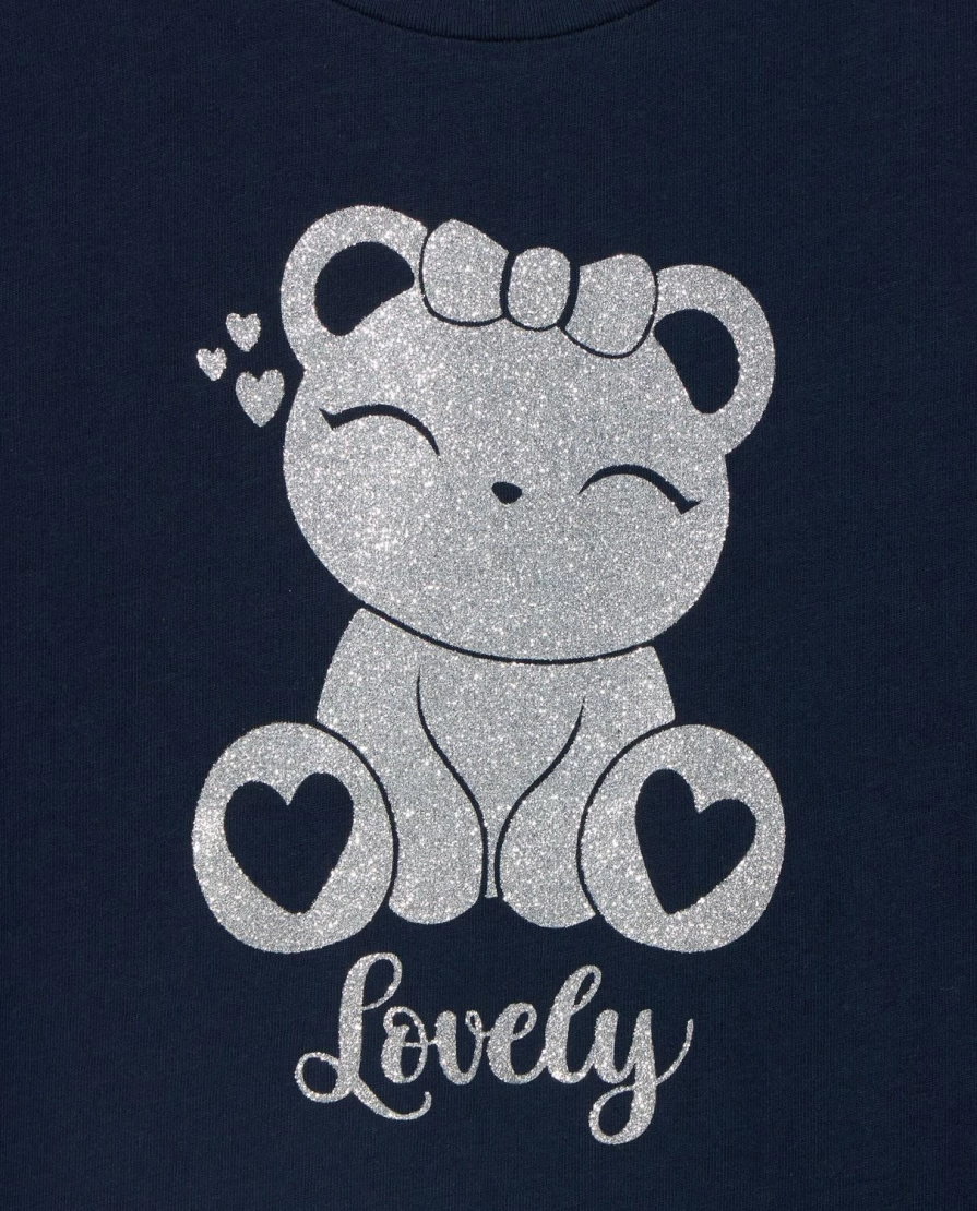Blukids Girls' Glitter Print Pure Cotton T-Shirt for Children