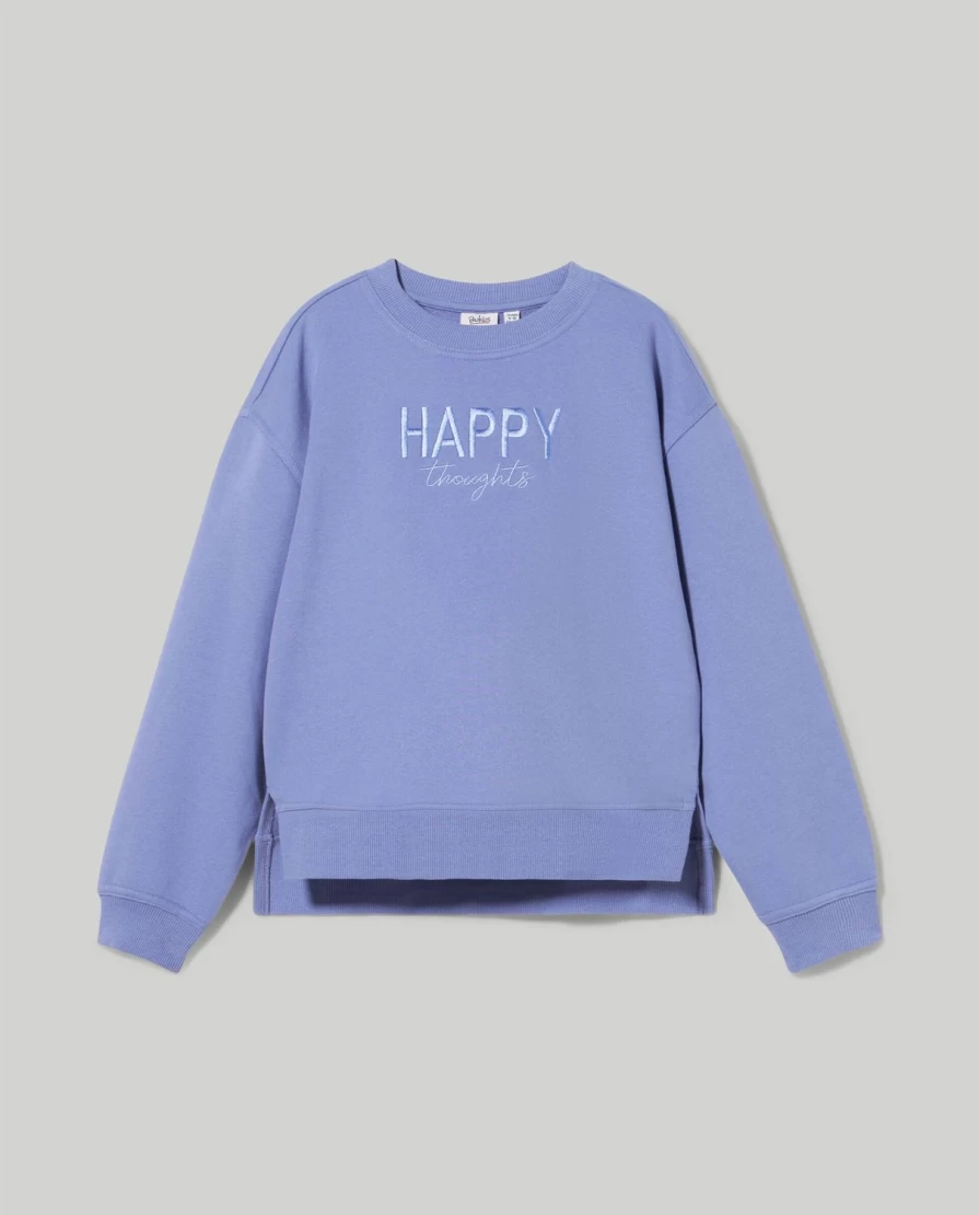 "Blukids Youth Pure Cotton Crewneck Sweatshirt with Embroidered Girl Design"