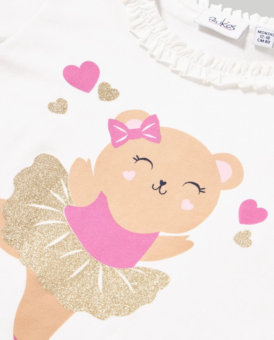 Blukids Newborn Baby Girl's Stretch Cotton T-Shirt with Ruffle Details - Soft & Comfortable
