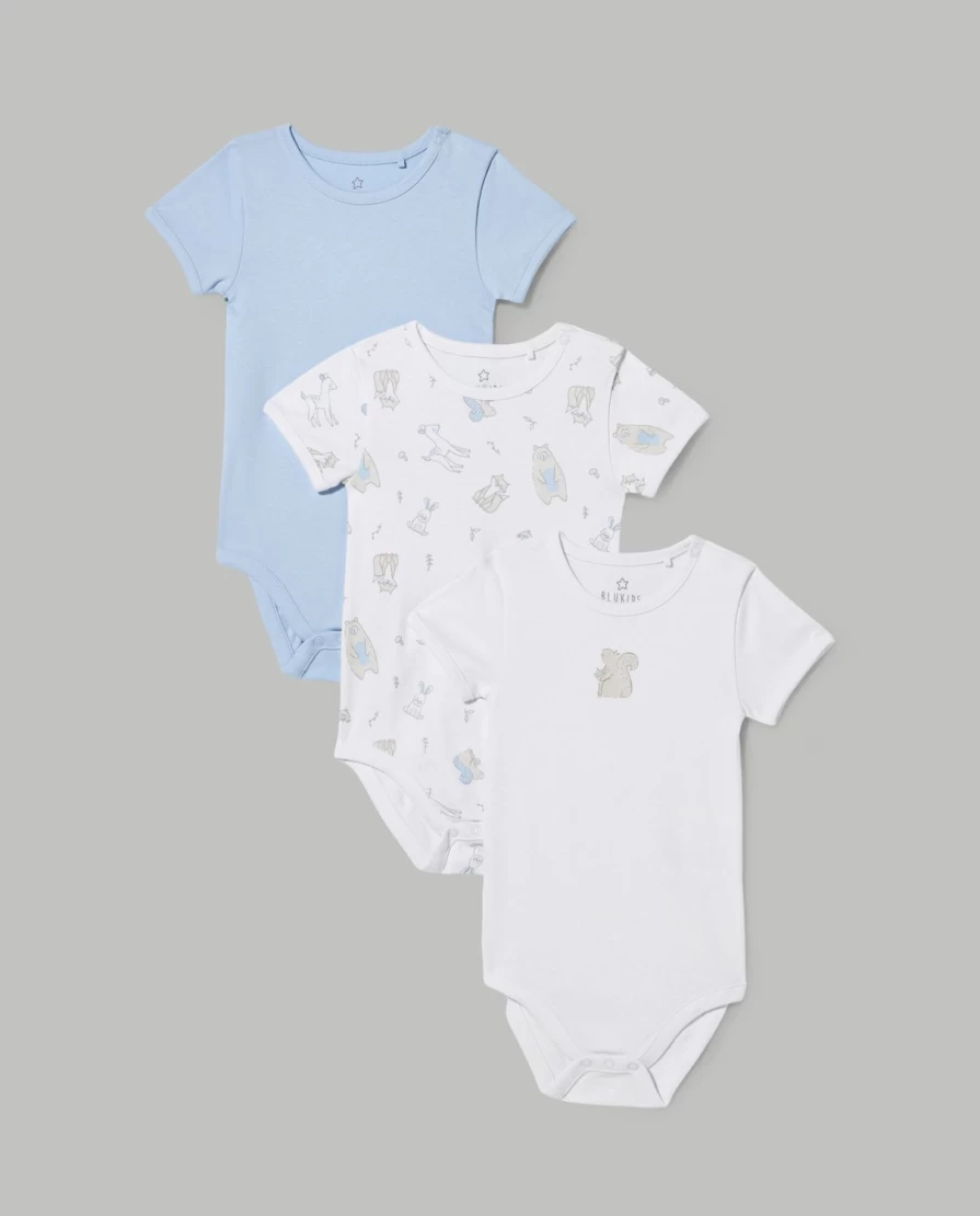 "Blukids 3-Pack Newborn Pure Cotton Short Sleeve Bodysuits – Soft Baby Onesies for Birth"