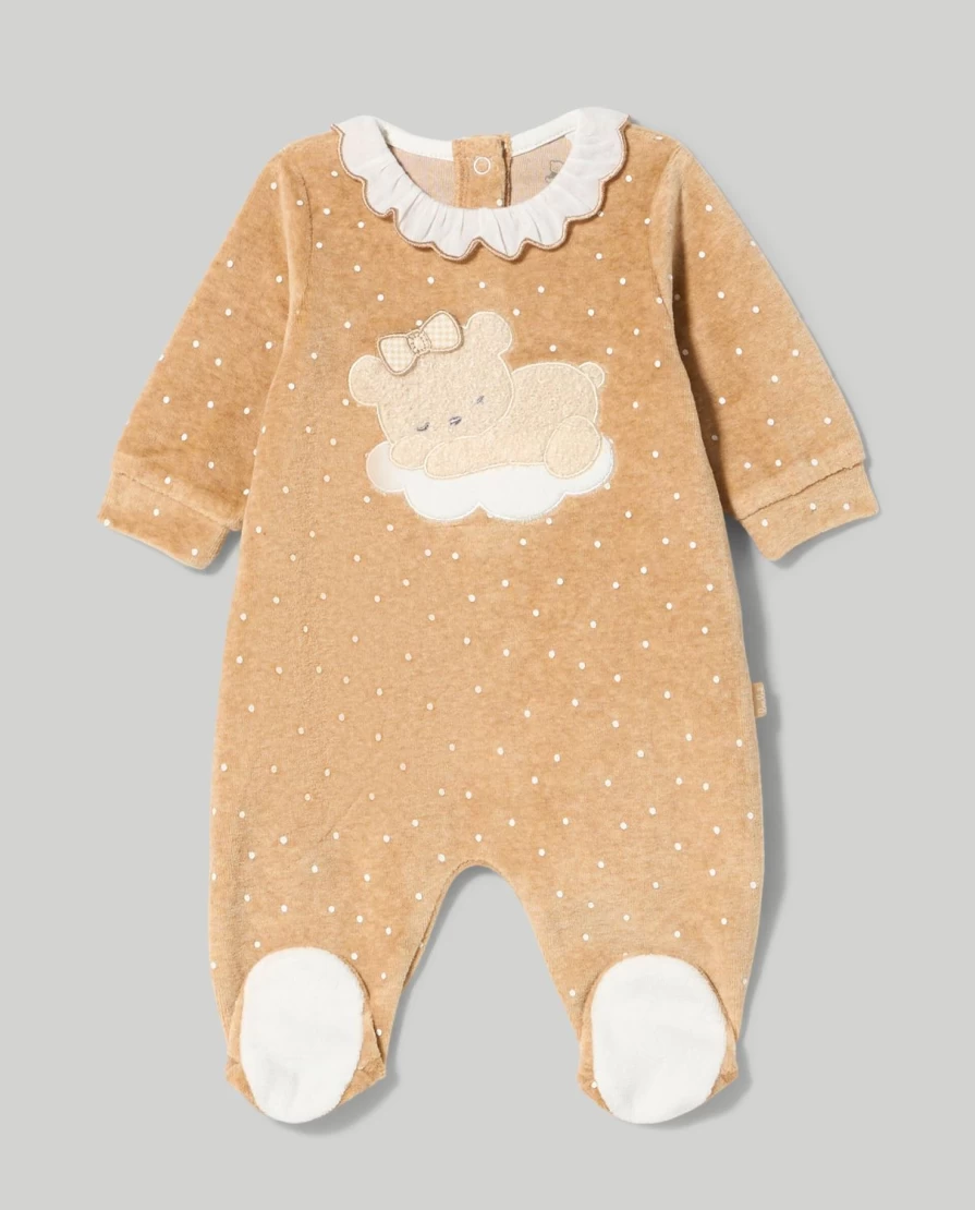 Blukids Baby Girl's Polka Dot Chenille Romper - Soft Embroidered Jumpsuit for Newborns