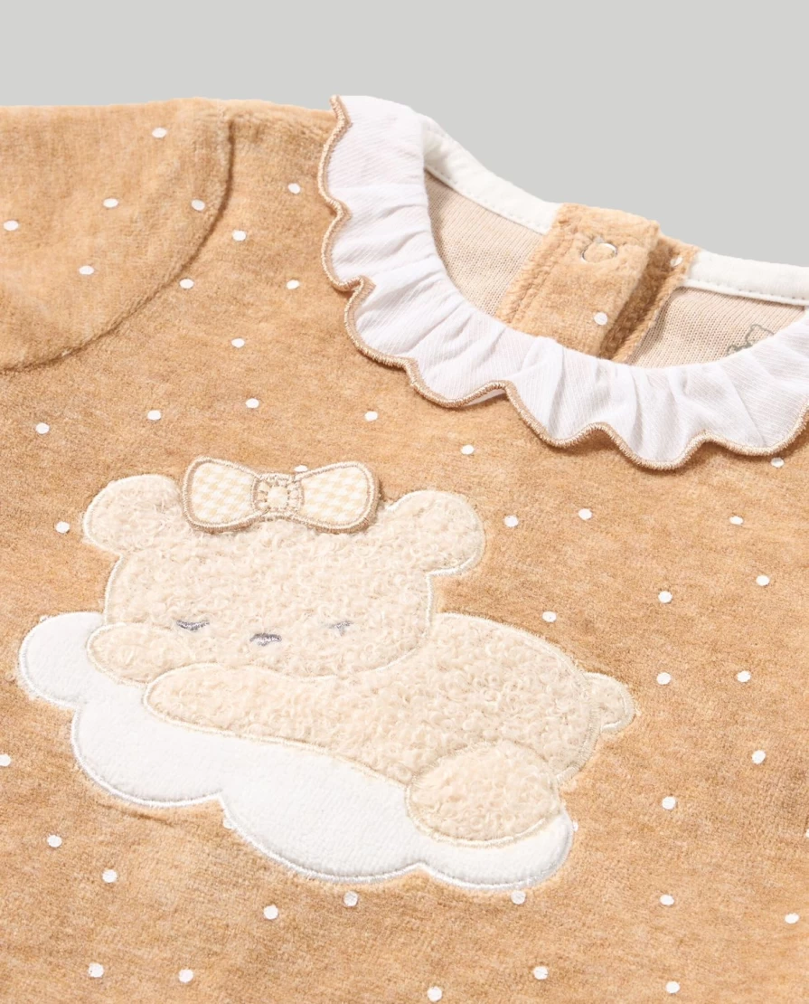 Blukids Baby Girl's Polka Dot Chenille Romper - Soft Embroidered Jumpsuit for Newborns