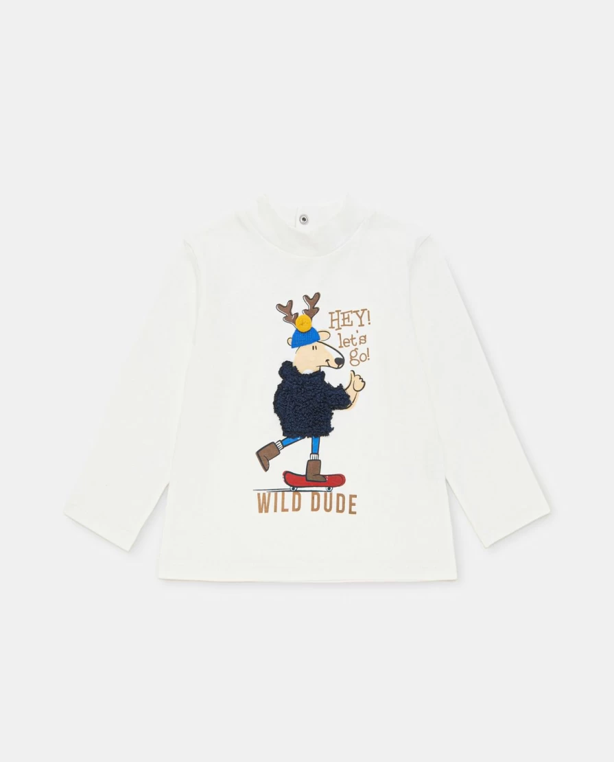 Blukids Newborn Pure Cotton Printed T-Shirt with Applique Design