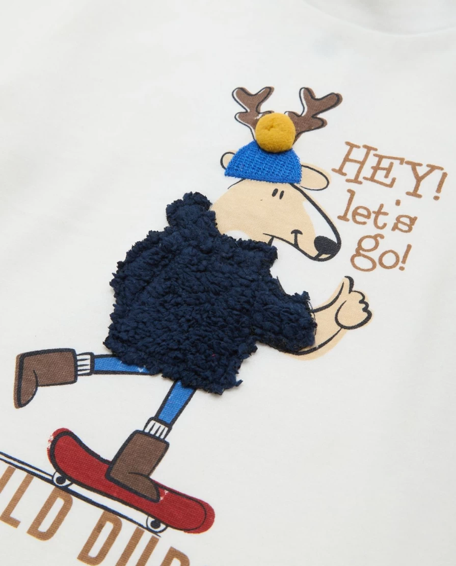 Blukids Newborn Pure Cotton Printed T-Shirt with Applique Design