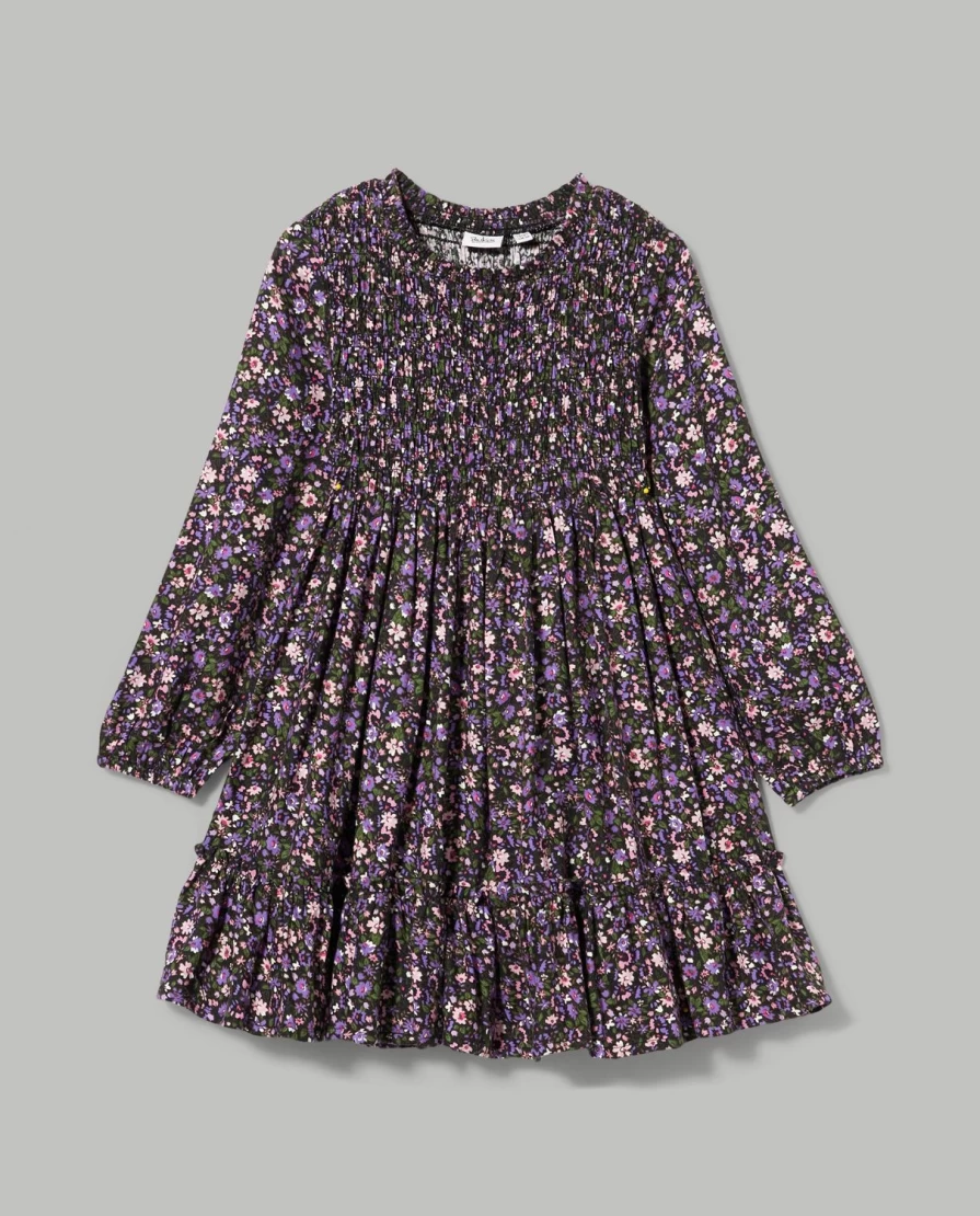 "Blukids Girls' Floral Print Pure Viscose Dress – Comfortable & Stylish Children's Wear"