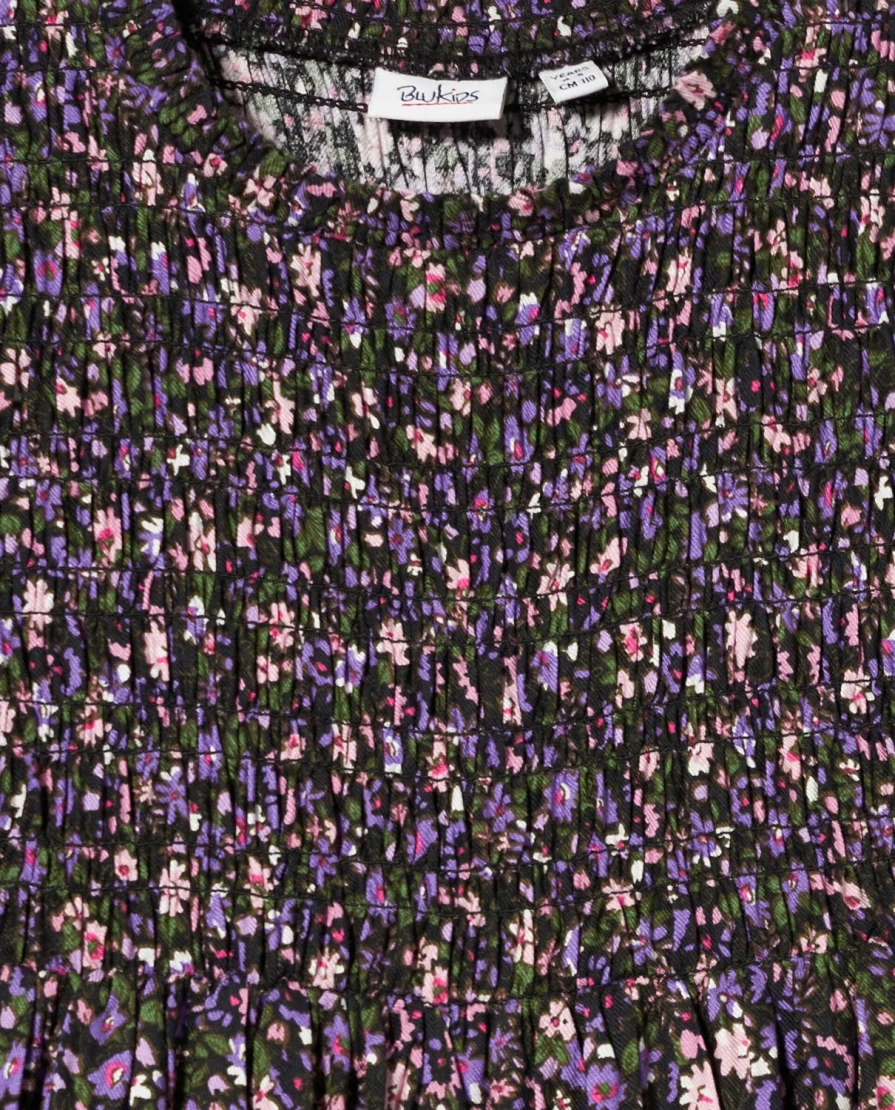 "Blukids Girls' Floral Print Pure Viscose Dress – Comfortable & Stylish Children's Wear"