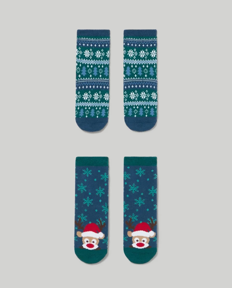 Blukids Non-Slip Christmas Socks for Newborns - Pack of 2 Cozy Holiday Infant Footwear