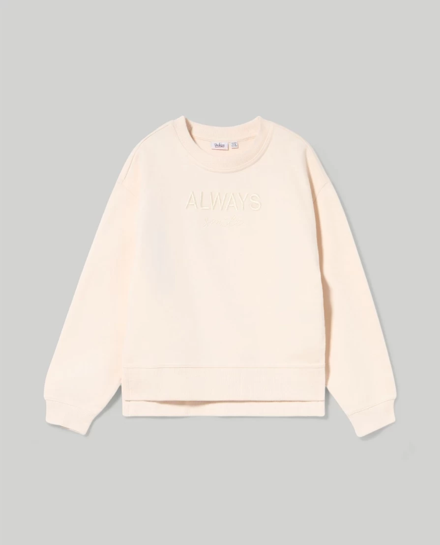 "Blukids Youth Pure Cotton Crewneck Sweatshirt with Embroidered Girl Design"