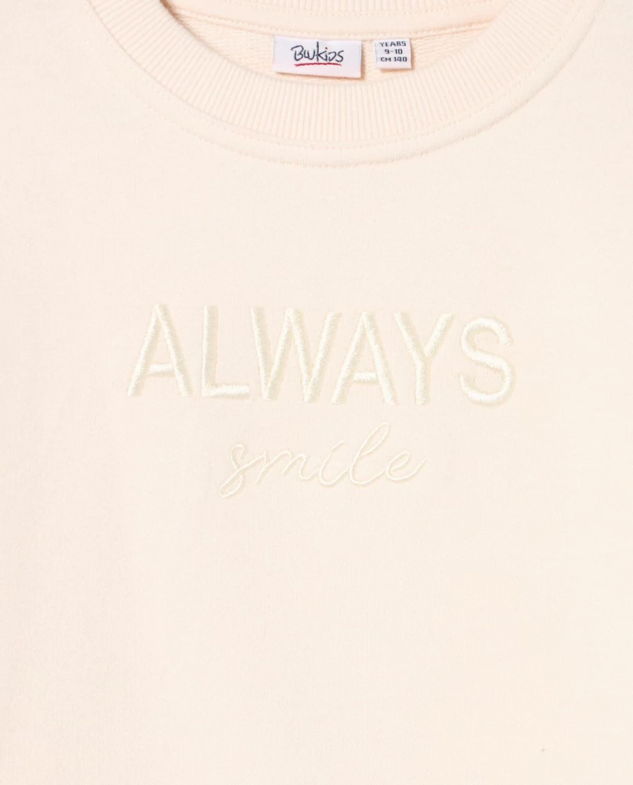 "Blukids Youth Pure Cotton Crewneck Sweatshirt with Embroidered Girl Design"