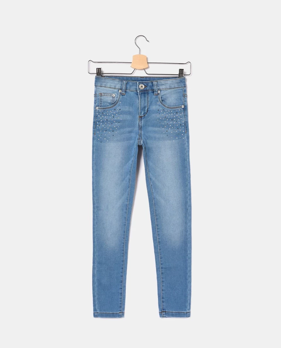 "Blukids Youth Rhinestone Embellished Skinny Jeans - Cotton Blend Stretch Denim for Girls"