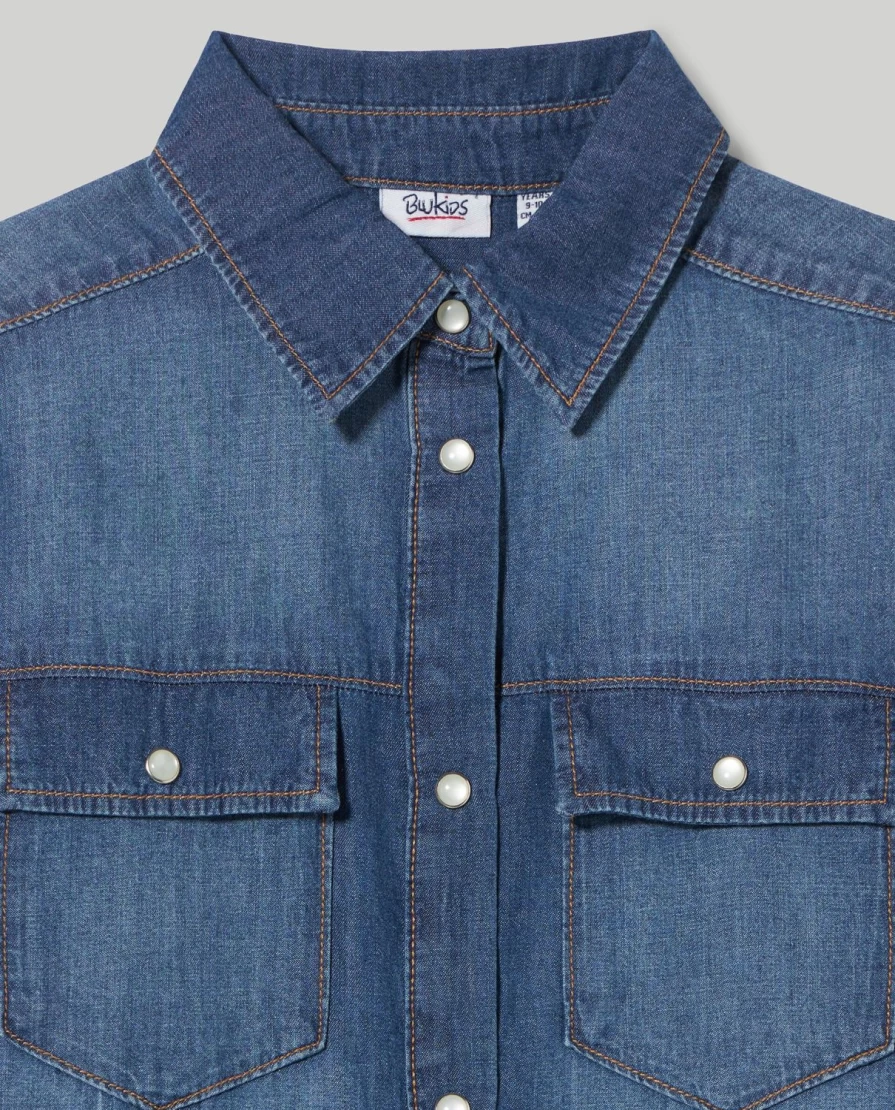 Blukids Youth Girls' Pure Cotton Denim Shirt - Comfortable & Stylish Casual Top