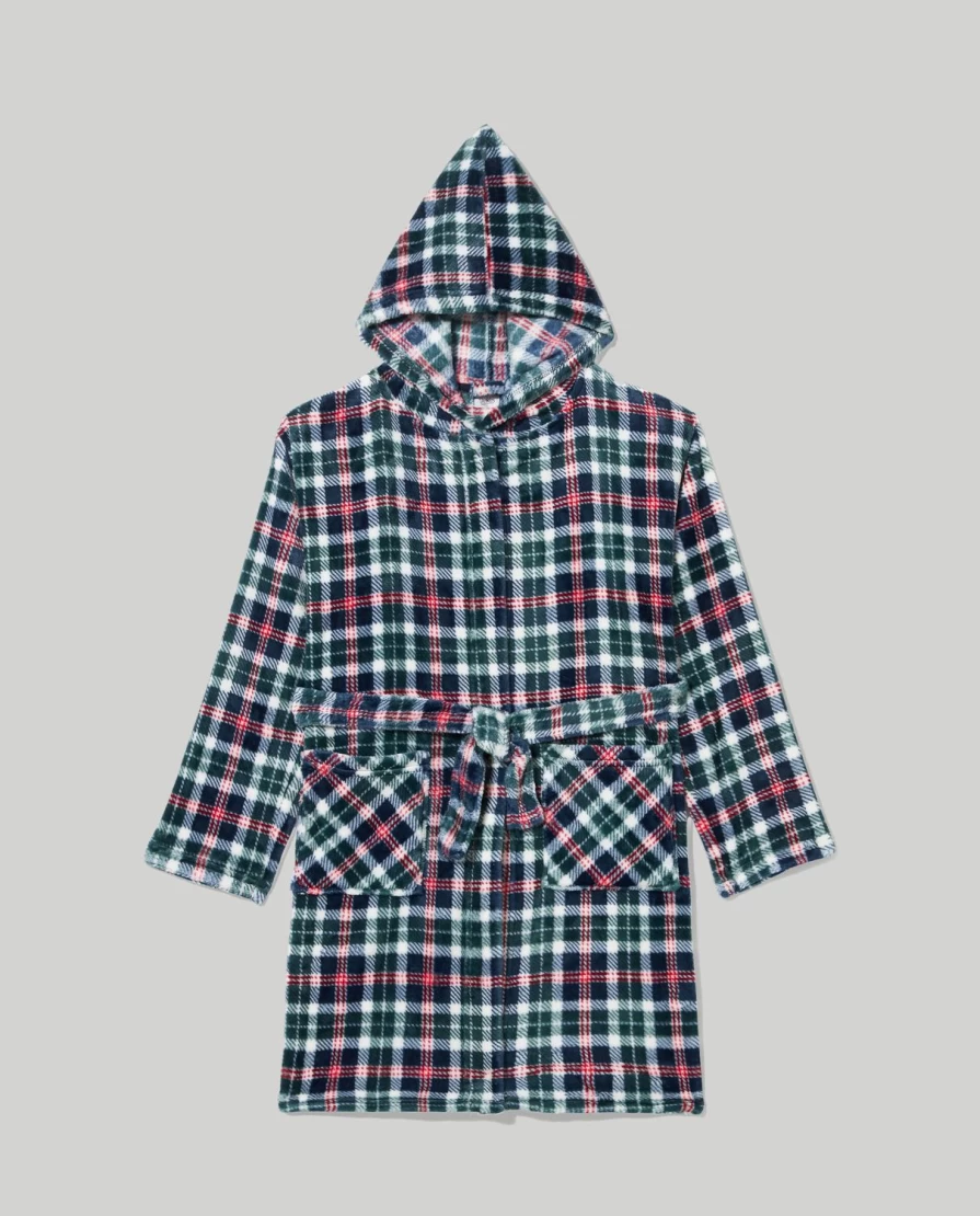 Blukids Youth Boys' Patterned Coral Fleece Hooded Robe Dressing Gown