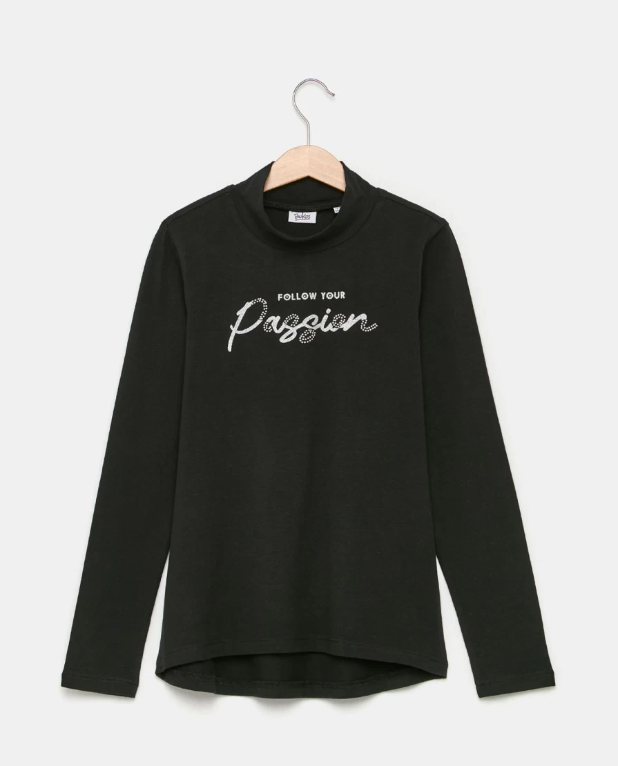 "Blukids Youth Glitter Stretch Cotton Turtleneck Top with Stud Details"